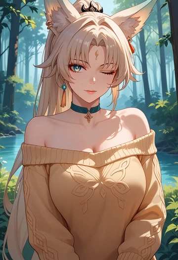 star rail,feixiao,orange,sweater,choker  - AI generated anime art