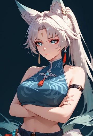 star rail,feixiao,crop top,athletic shorts  - AI generated anime art