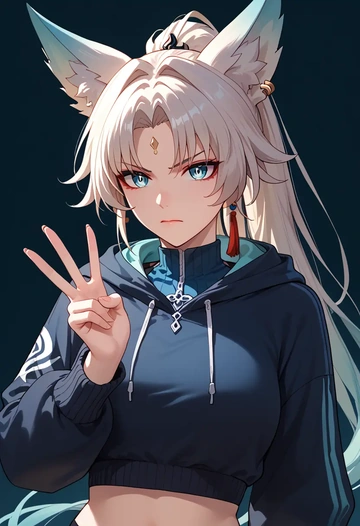 star rail,feixiao,hoodie,cropped,high-waisted joggers  - AI generated anime art