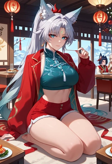 star rail,feixiao,red velvet shorts  - AI generated anime art