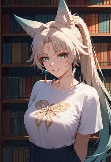 star rail,feixiao,pop art shirt,dolphin shorts  - AI generated anime art