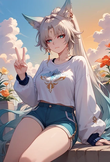 star rail,feixiao,graphic tee,shorts,sneakers  - AI generated anime art