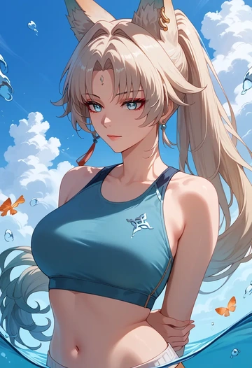 star rail,feixiao,sports crop,high-waisted shorts  - AI generated anime art