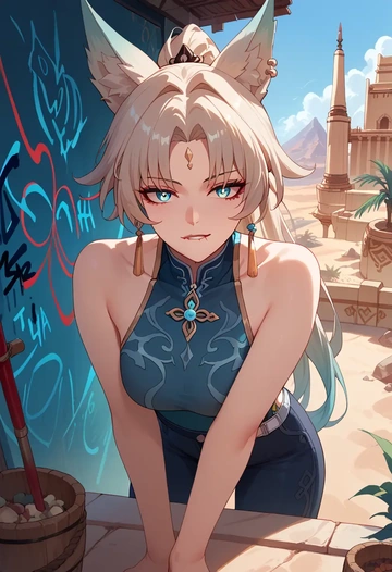 star rail,feixiao,patchwork graffiti top,dolphin shorts  - AI generated anime art