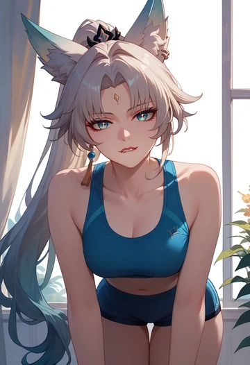 star rail,feixiao,tankini top,board shorts  - AI generated anime art