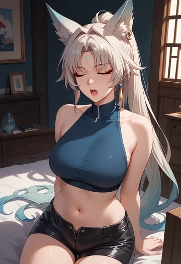 star rail,feixiao,leather,shorts,crop top  - AI generated anime art