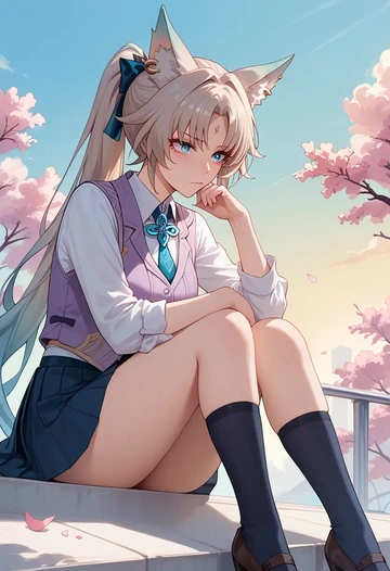 star rail,feixiao,spring,student uniform,vest  - AI generated anime art