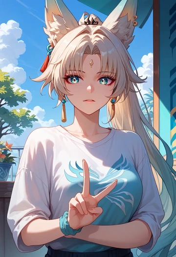 star rail,feixiao,tie-dye shirt,dolphin shorts  - AI generated anime art