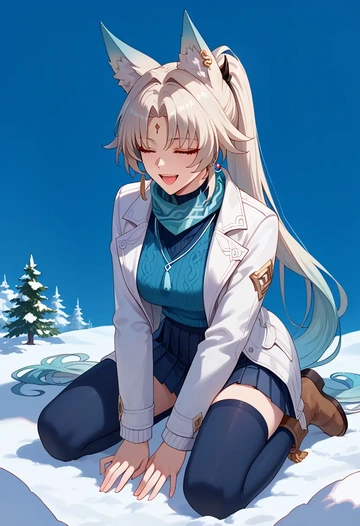 star rail,feixiao,winter,student uniform,puffer jacket  - AI generated anime art