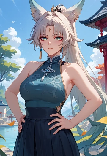 star rail,feixiao,sleeveless top,bike shorts  - AI generated anime art