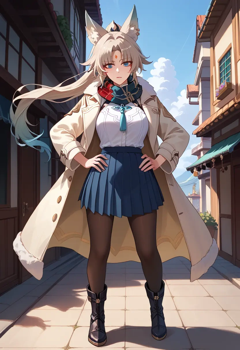 star rail,feixiao,winter,student uniform,fur-trimmed coat  - 