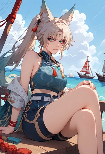 star rail,feixiao,jogger shorts,oversized tank  - AI generated anime art