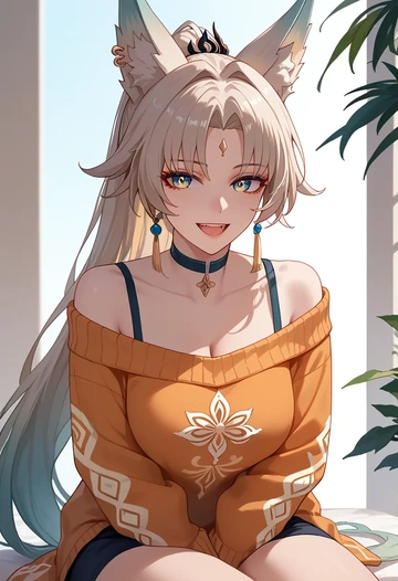 star rail,feixiao,orange,sweater,choker  - AI generated anime art