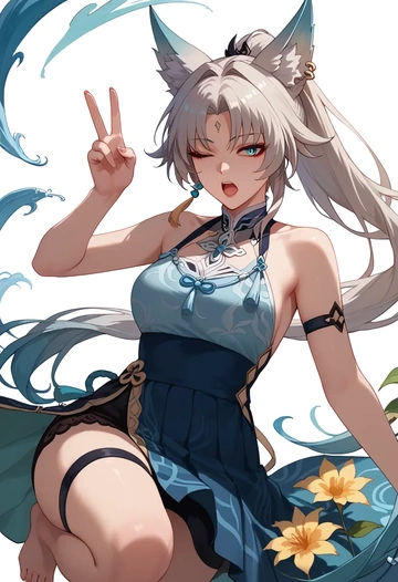 star rail,feixiao,silk slip dress,floral prints  - AI generated anime art