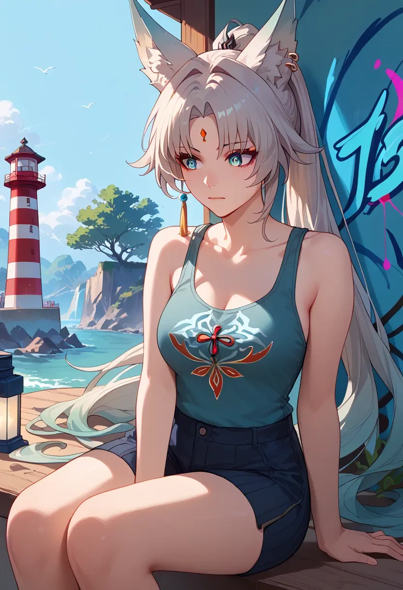 star rail,feixiao,abstract graffiti tank,dolphin shorts  - 