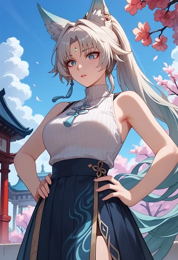 star rail,feixiao,turtleneck,knit,maxi skirt  - AI generated anime art