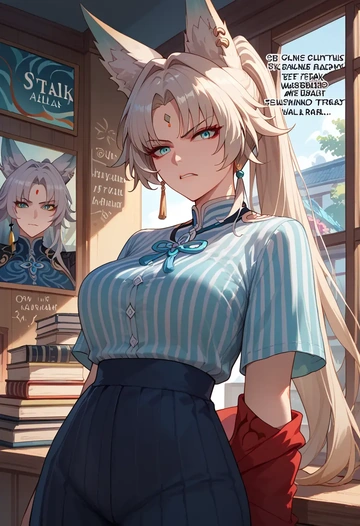 star rail,feixiao,striped graffiti blouse,dolphin shorts  - AI generated anime art