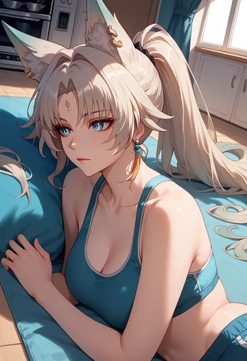 star rail,feixiao,tankini top,board shorts  - AI generated anime art