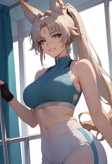 star rail,feixiao,sports crop,high-waisted shorts  - AI generated anime art