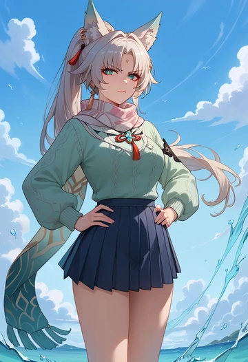 star rail,feixiao,spring,student uniform,knit sweater  - AI generated anime art