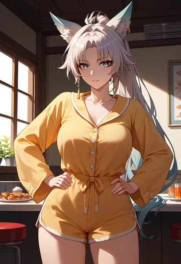 star rail,feixiao,pajamas, low-waisted shorts  - AI generated anime art