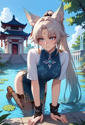 star rail,feixiao,shirt dress,belted,stockings  - AI generated anime art