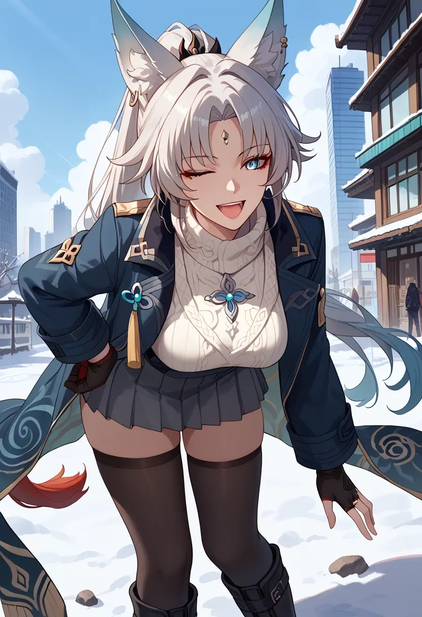 star rail,feixiao,winter,student uniform,puffer coat  - 