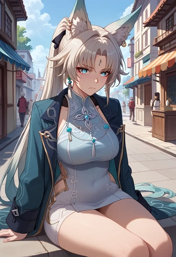 star rail,feixiao,mesh graffiti top,dolphin shorts  - AI generated anime art