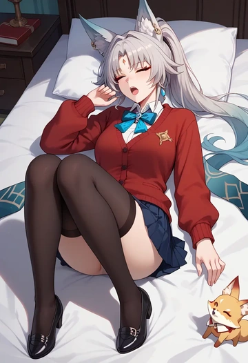 star rail,feixiao,winter,student uniform,cardigan  - AI generated anime art