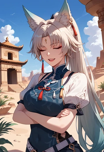 star rail,feixiao,witch blouse,asymmetrical skirt,striped stockings  - AI generated anime art