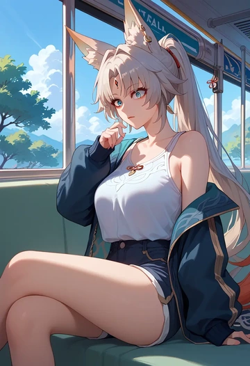 star rail,feixiao,graphic tee,shorts,sneakers  - AI generated anime art