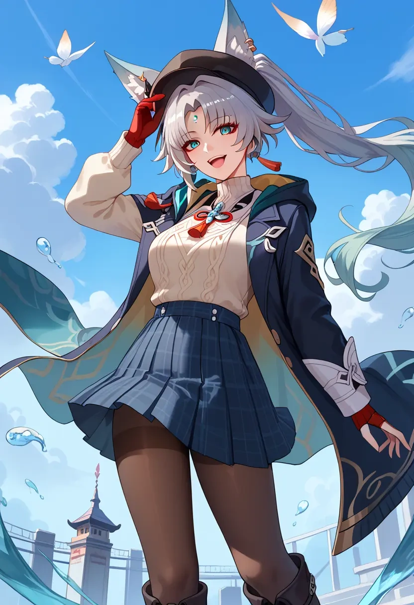 star rail,feixiao,winter,student uniform,hooded coat  - 