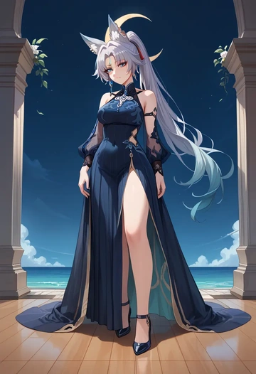 star rail,feixiao,gothic priestess gown,high slit,embroidered veil  - AI generated anime art