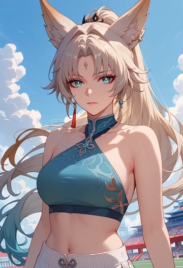 star rail,feixiao,halter top,track pants  - AI generated anime art