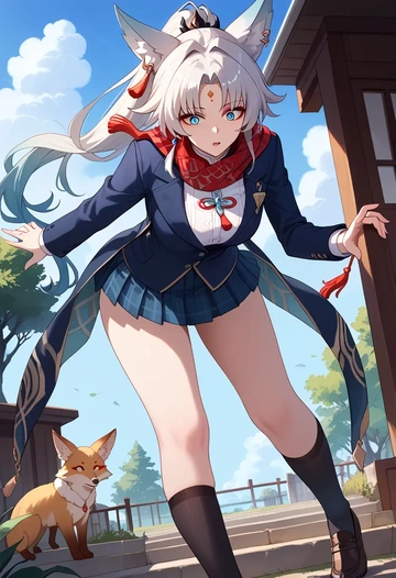 star rail,feixiao,winter,student uniform,plaid skirt  - AI generated anime art