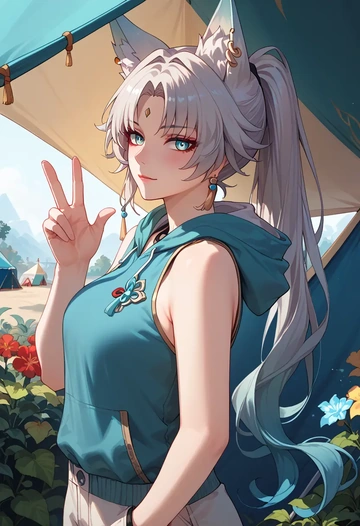 star rail,feixiao,sleeveless hoodie,biker shorts  - AI generated anime art