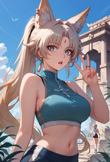 star rail,feixiao,sports crop,high-waisted shorts  - AI generated anime art