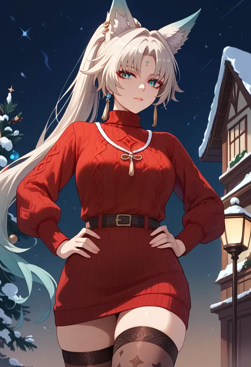 star rail,feixiao,Christmas,sweater dress,stockings  - 