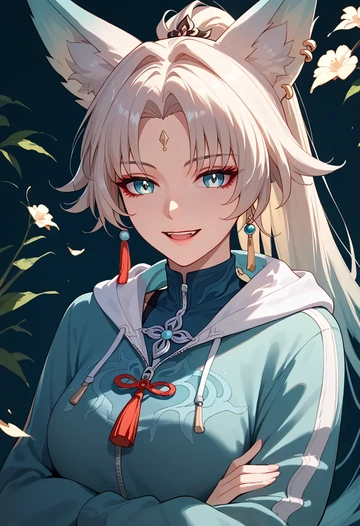 star rail,feixiao,crop hoodie,shorts  - AI generated anime art