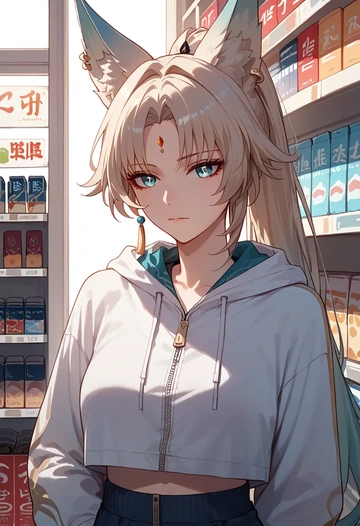 star rail,feixiao,crop hoodie,shorts  - AI generated anime art