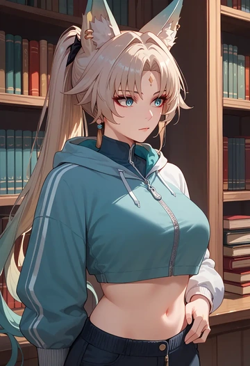 star rail,feixiao,crop hoodie,shorts  - AI generated anime art