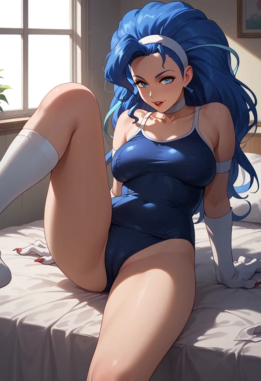 vampire_(game),felicia_(vampire),school swimsuit,swimsuit,spread legs,sexy,one leg up  - 