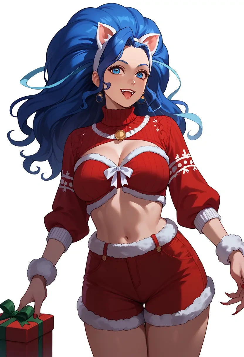 vampire_(game),felicia_(vampire),Christmas,red velvet shorts,turtleneck sweater  - 