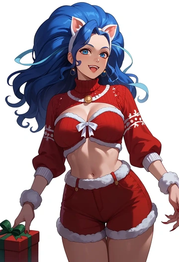 vampire_(game),felicia_(vampire),Christmas,red velvet shorts,turtleneck sweater  - AI generated anime art