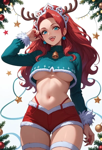 vampire_(game),felicia_(vampire),Christmas,red velvet shorts  - AI generated anime art