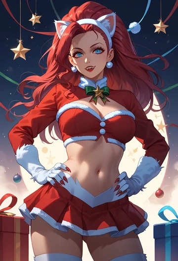 vampire_(game),felicia_(vampire),Christmas,skirt  - AI generated anime art