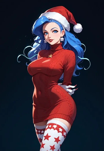 vampire_(game),felicia_(vampire),Christmas,sweater dress,stockings  - AI generated anime art