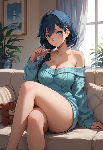 kantai_collection,female_admiral_(kancolle),off-shoulder,sweater  - AI generated anime art