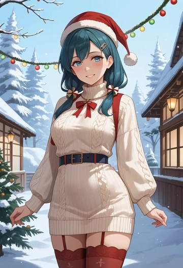 kantai_collection,female_admiral_(kancolle),Christmas,sweater dress,stockings  - AI generated anime art