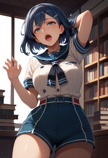 kantai_collection,female_admiral_(kancolle),jogger shorts,oversized tank  - AI generated anime art